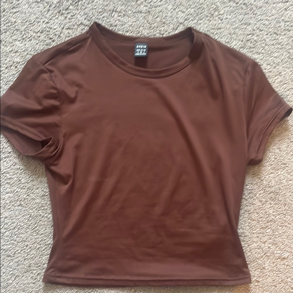 SHEIN Brown Fitted Crop T-Shirt Short Sleeve